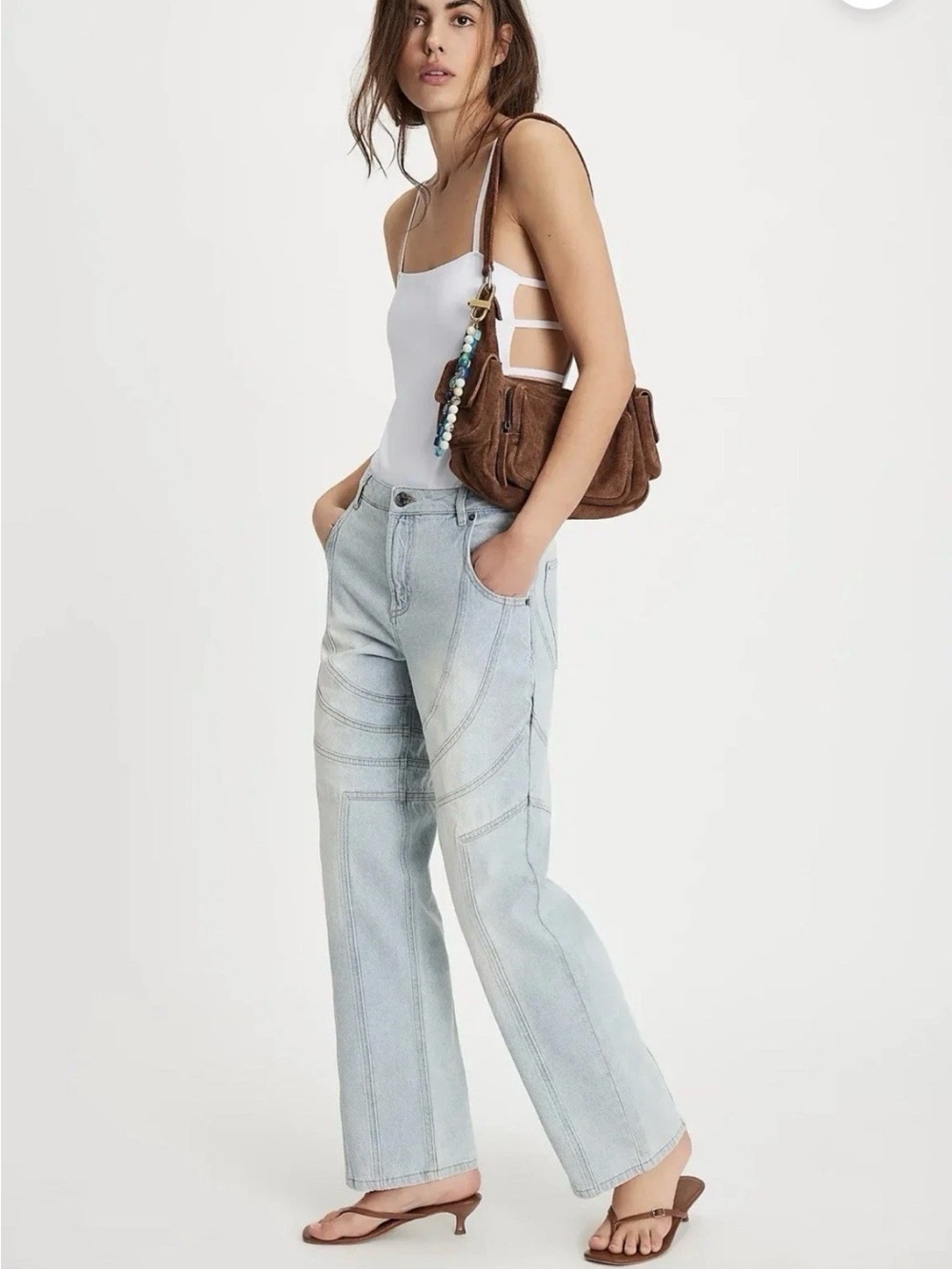 Free People The Tales Lucky Boy Jeans Rigid Seams Indigo Pocket Light Blue